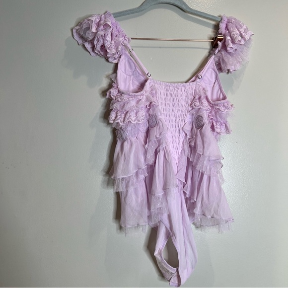 Free People Intimately All Dolled Up Tiered Ruffles Rosettes Bodysuit - Picture 8 of 8
